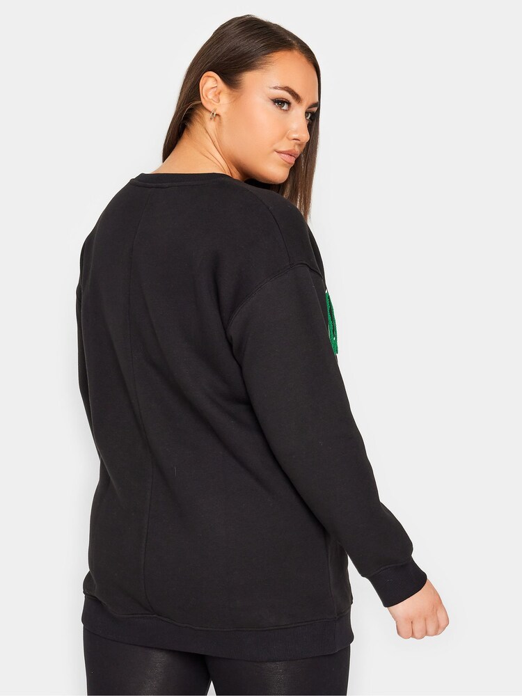 Yours Curve Black Embroidered Slogan Sweatshirt - Image 2 of 4