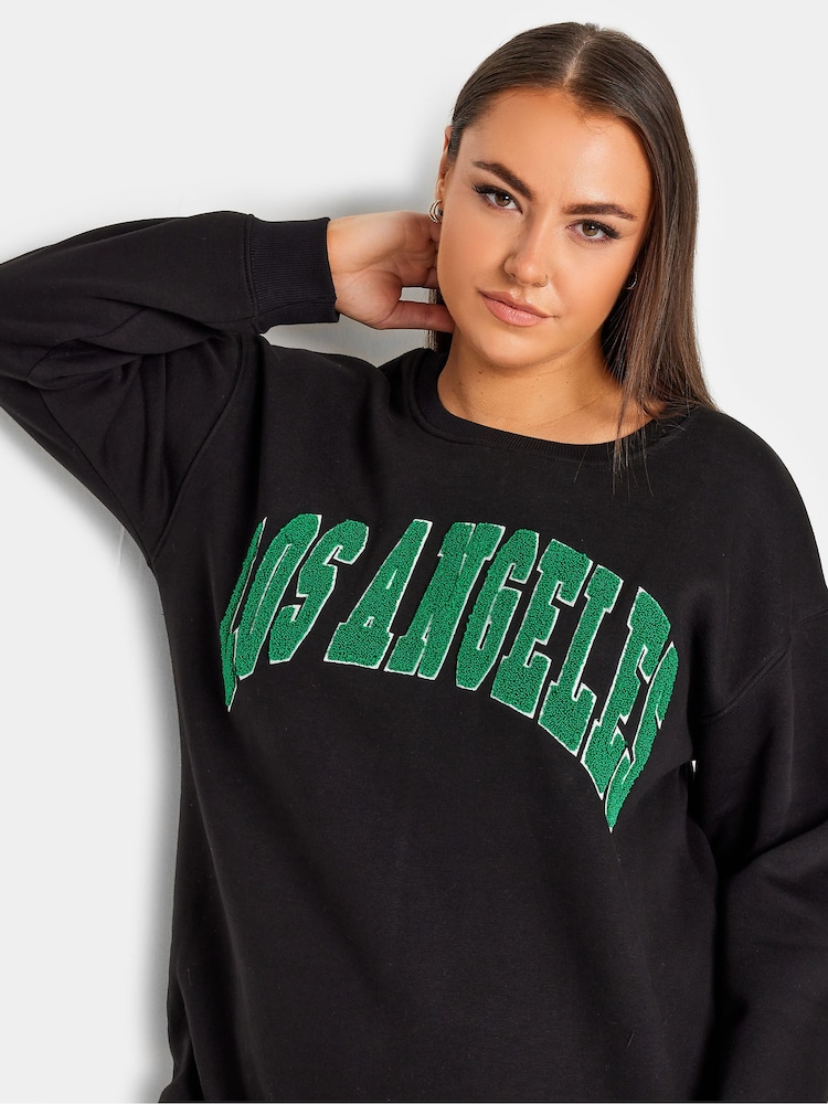 Yours Curve Black Embroidered Slogan Sweatshirt - Image 4 of 4