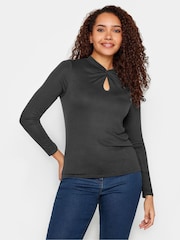 M&Co Black Twist Neck Keyhole Long Sleeve Top - Image 1 of 4