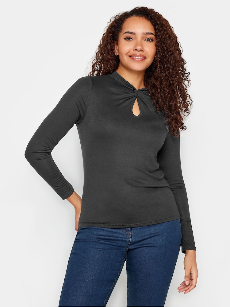 M&Co Black Twist Neck Keyhole Long Sleeve Top - Image 1 of 4