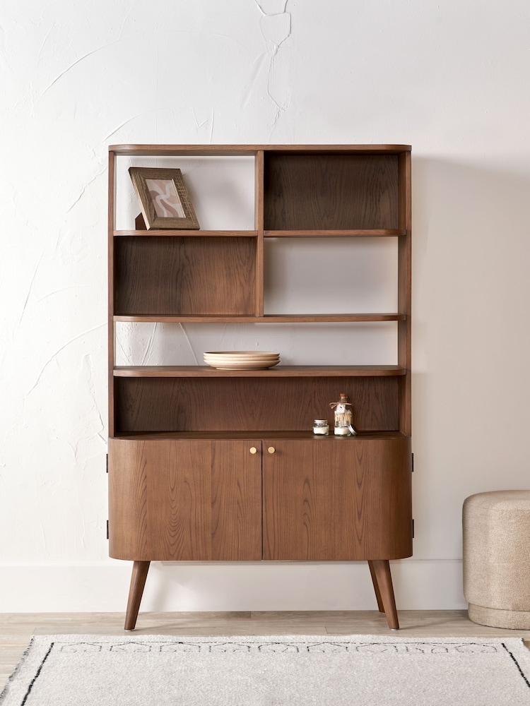 Pacific Dark Ash Retro Wood 2 Door and 6 Niche Shelf Unit - Image 1 of 7