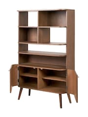 Pacific Dark Ash Retro Wood 2 Door and 6 Niche Shelf Unit - Image 6 of 7