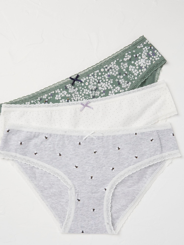 FatFace Mini Yellow Bee Knickers 3 Pack - Image 1 of 2 FatFace Mini Yellow Bee Knickers 3 Pack - Image 1 of 2