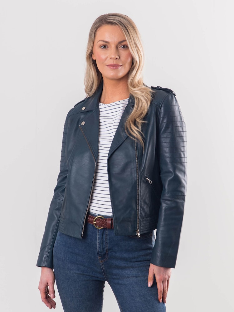 Lakeland Leather Navy Esthwaite Classic Leather Biker Jacket - Image 2 of 9