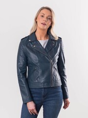 Lakeland Leather Navy Esthwaite Classic Leather Biker Jacket - Image 3 of 9