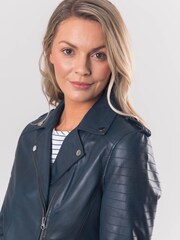 Lakeland Leather Navy Esthwaite Classic Leather Biker Jacket - Image 6 of 9