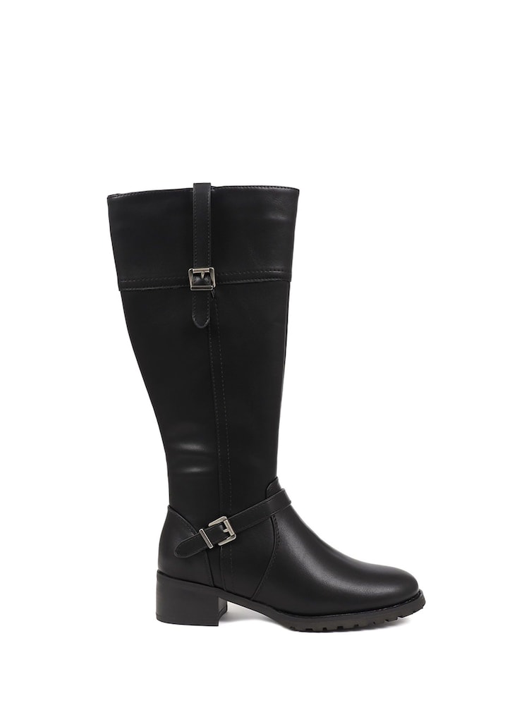 Pavers Black Knee High Buckle Detail Boots - Image 1 of 5