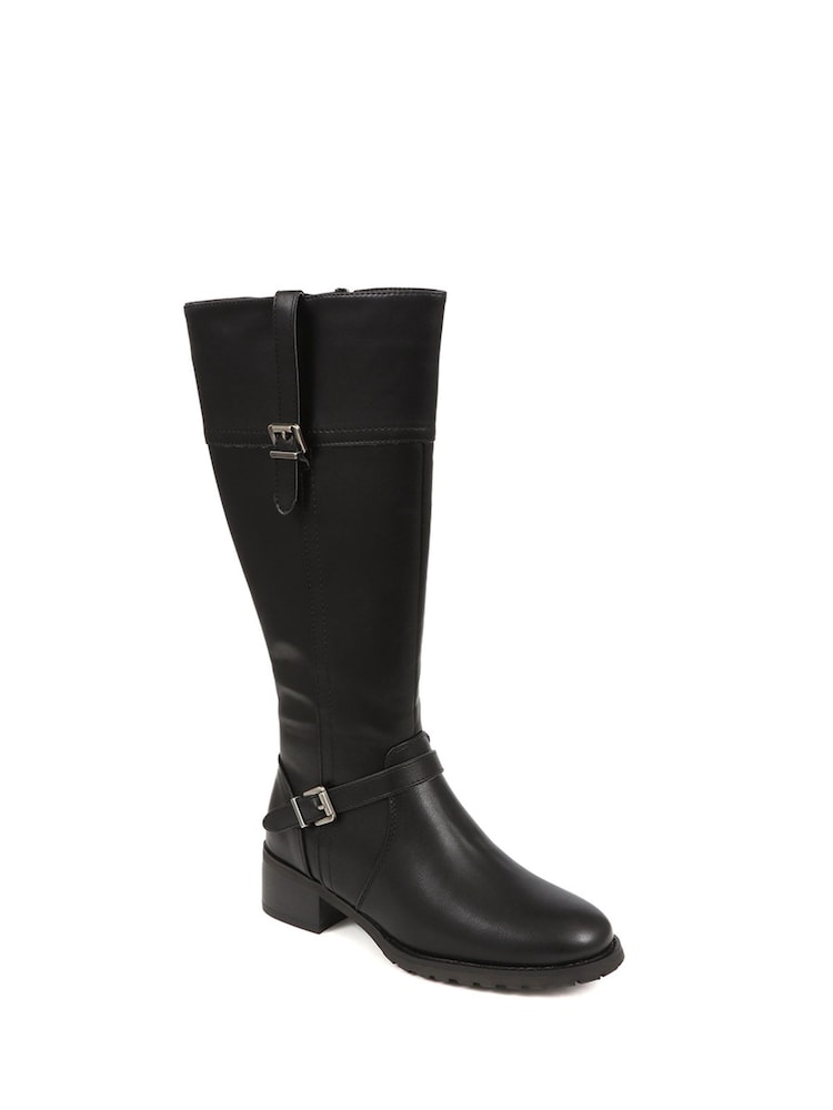 Pavers Black Knee High Buckle Detail Boots - Image 2 of 5