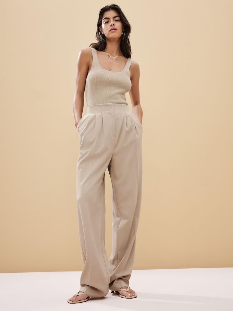 Stone Tailored Front Pleat Straight Trousers - Image 2 of 8