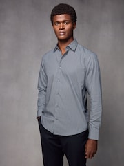Navy Blue/White Geometric Printed 100% Cotton Formal Single Cuff Shirt - Image 1 of 12