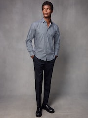 Navy Blue/White Geometric Printed 100% Cotton Formal Single Cuff Shirt - Image 2 of 12