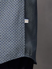 Navy Blue/White Geometric Printed 100% Cotton Formal Single Cuff Shirt - Image 7 of 12