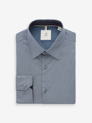 Navy Blue/White Geometric Printed 100% Cotton Formal Single Cuff Shirt - Image 8 of 12