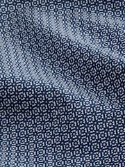 Navy Blue/White Geometric Printed 100% Cotton Formal Single Cuff Shirt - Image 9 of 12
