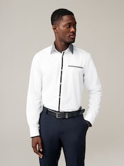 White Regular Fit Trimmed Formal 100% Cotton Oxford Shirt - Image 1 of 6