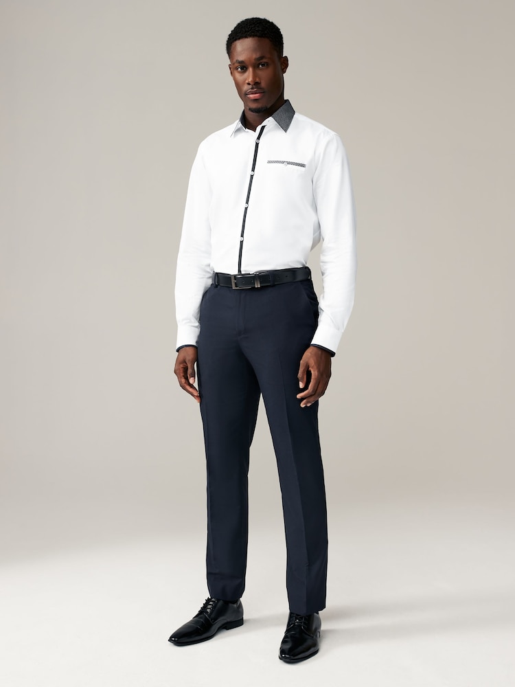 White Regular Fit Trimmed Formal 100% Cotton Oxford Shirt - Image 2 of 6
