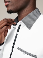 White Regular Fit Trimmed Formal 100% Cotton Oxford Shirt - Image 5 of 6