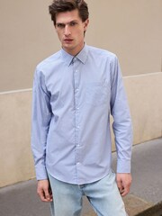 Blue/White 100% Cotton Long Sleeve Single Cuff Striped Shirt - Image 1 of 7