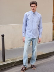 Blue/White 100% Cotton Long Sleeve Single Cuff Striped Shirt - Image 2 of 7