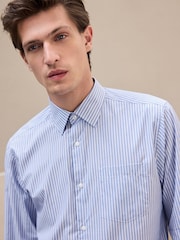 Blue/White 100% Cotton Long Sleeve Single Cuff Striped Shirt - Image 4 of 7
