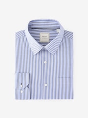 Blue/White 100% Cotton Long Sleeve Single Cuff Striped Shirt - Image 5 of 7