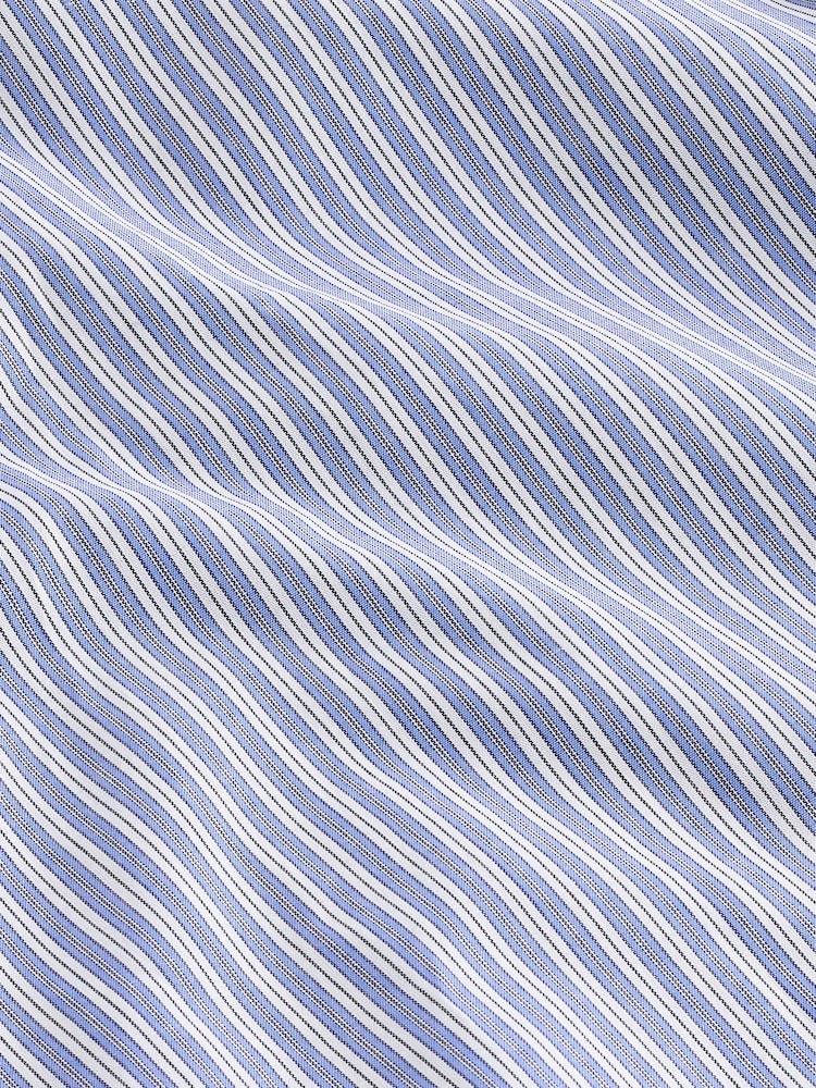 Blue/White 100% Cotton Long Sleeve Single Cuff Striped Shirt - Image 7 of 7