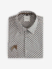 White/Teal Blue Geometric Regular Fit Long Sleeve Single Cuff Printed Easy Care Formal Shirt - Image 10 of 11