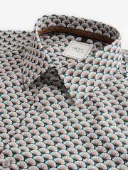 White/Teal Blue Geometric Regular Fit Long Sleeve Single Cuff Printed Easy Care Formal Shirt - Image 11 of 11