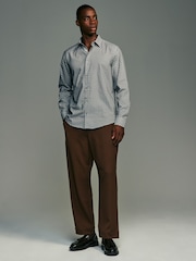 White/Teal Blue Geometric Regular Fit Long Sleeve Single Cuff Printed Easy Care Formal Shirt - Image 3 of 11
