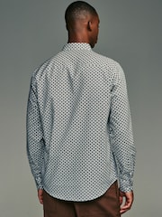 White/Teal Blue Geometric Regular Fit Long Sleeve Single Cuff Printed Easy Care Formal Shirt - Image 5 of 11