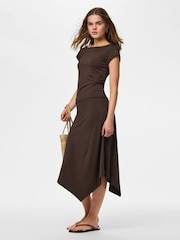 PIECES Brown Midwaist Midi Skirt - Image 4 of 6