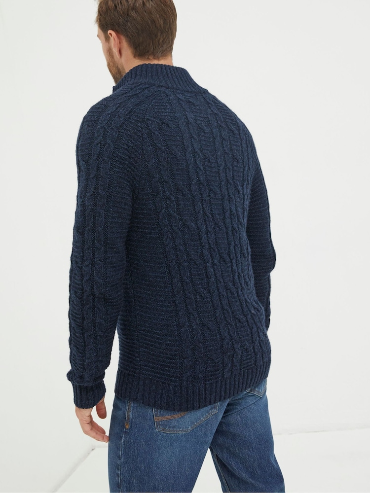 FatFace Blue Funtley Cable Half Neck Jumper - Image 2 of 5