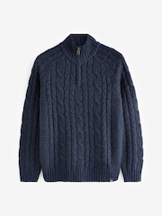 FatFace Blue Funtley Cable Half Neck Jumper - Image 5 of 5