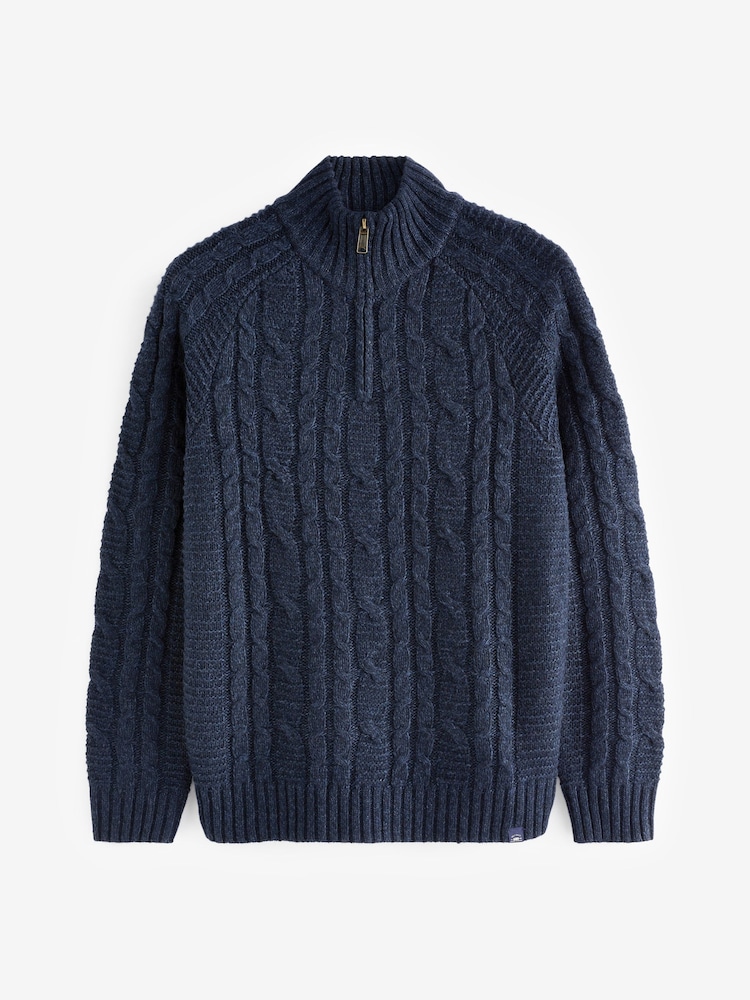 FatFace Blue Funtley Cable Half Neck Jumper - Image 5 of 5