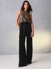 Black Elastic Back Wide Leg Trousers - Image 1 of 7