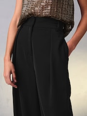 Black Elastic Back Wide Leg Trousers - Image 4 of 7