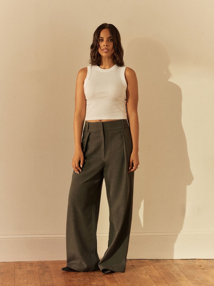 Grey Elastic Back Wide Leg Trousers - Image 2 of 9