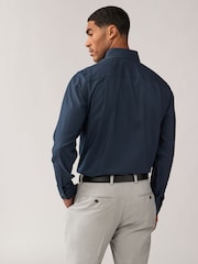 Navy Blue Double Collar Regular Fit Trimmed Formal 100% Cotton Oxford Shirt - Image 2 of 8