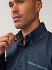 Navy Blue Double Collar Regular Fit Trimmed Formal 100% Cotton Oxford Shirt - Image 3 of 8