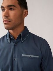 Navy Blue Double Collar Regular Fit Trimmed Formal 100% Cotton Oxford Shirt - Image 4 of 8