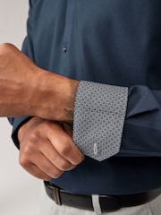 Navy Blue Double Collar Regular Fit Trimmed Formal 100% Cotton Oxford Shirt - Image 5 of 8
