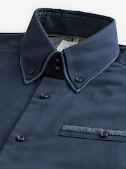 Navy Blue Double Collar Regular Fit Trimmed Formal 100% Cotton Oxford Shirt - Image 8 of 8