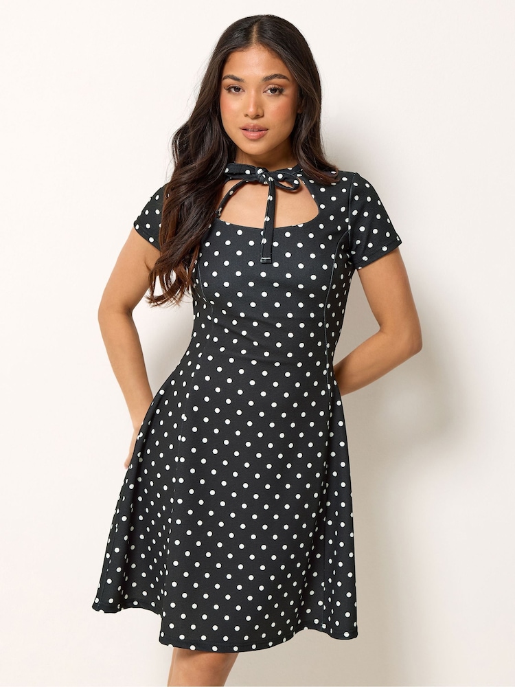 PixieGirl Petite White Polka Dot Tie Front Mini Dress - Image 1 of 6 PixieGirl Petite White Polka Dot Tie Front Mini Dress - Image 1 of 6