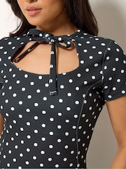 PixieGirl Petite White Polka Dot Tie Front Mini Dress - Image 4 of 6