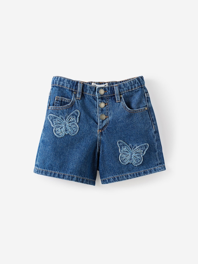 Cotton On Dark Blue Snap Front Denim Shorts - Image 1 of 3