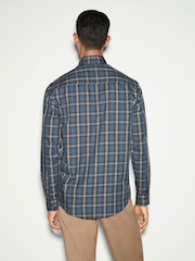 Navy Blue/Neutral Brown Check Regular Fit Easy Iron Button Down Oxford Shirt - Image 3 of 5