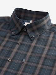 Navy Blue/Neutral Brown Check Regular Fit Easy Iron Button Down Oxford Shirt - Image 5 of 5