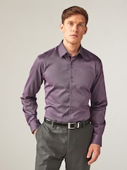 Purple Regular Fit Trimmed Formal 100% Cotton Oxford Shirt - Image 1 of 9