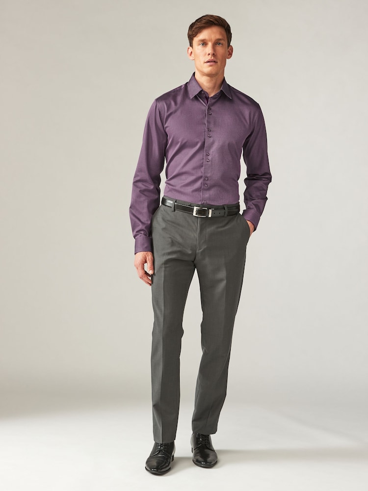 Purple Regular Fit Trimmed Formal 100% Cotton Oxford Shirt - Image 2 of 9