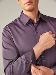 Purple Regular Fit Trimmed Formal 100% Cotton Oxford Shirt - Image 6 of 9